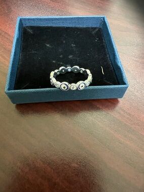 Silver and Navy Blue Evil Eye Stackable Ring - Women's Jewelry